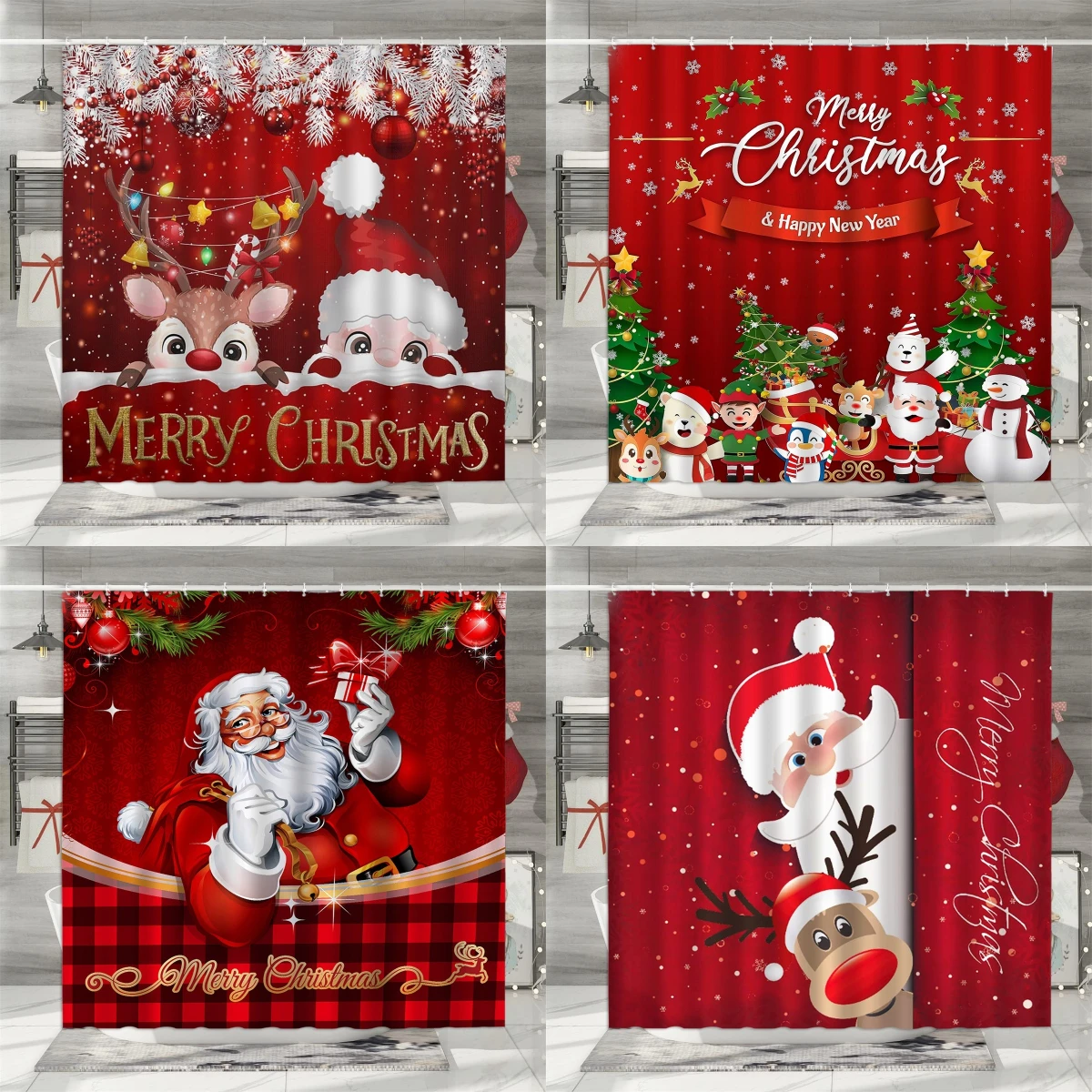Shower Curtain Liner - unframed Christmas Shower Curtain, Winter Holiday