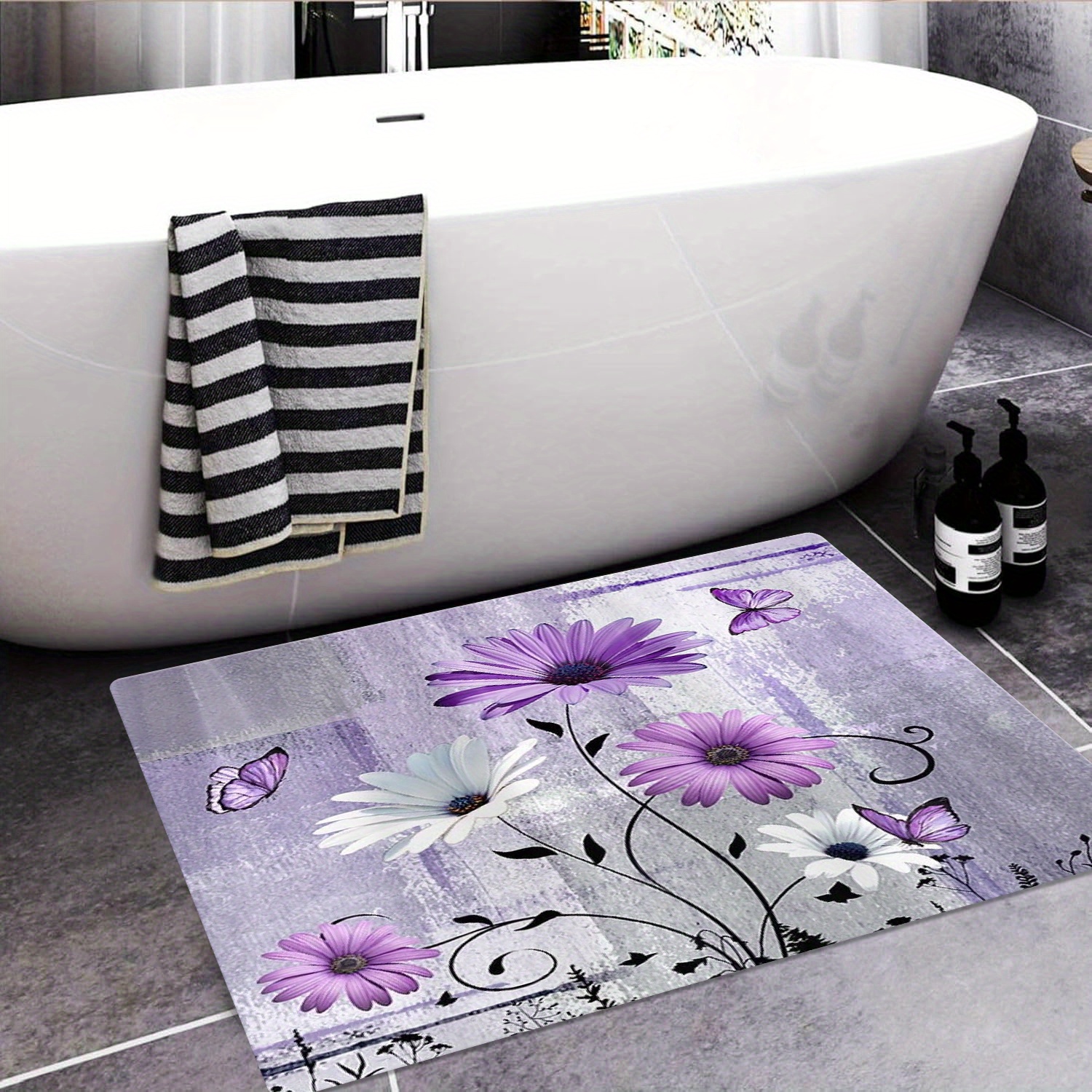 Home Made Bathroom Vanity - Luxury Floral Print Bath Mat and