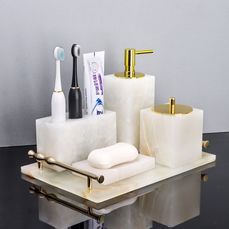 Zara Home Bathroom Set - White Onyx Natural Marble Set for