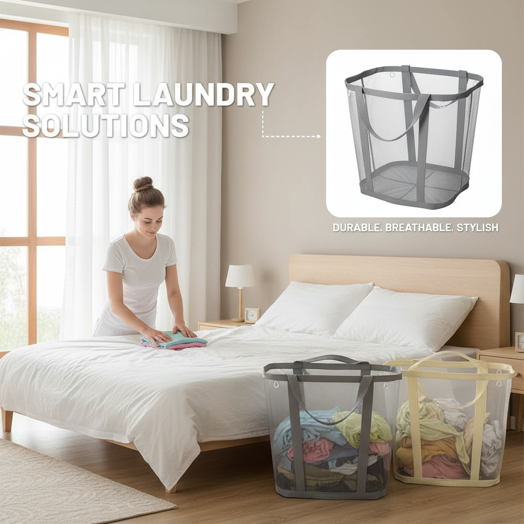 Home Goods Bathroom Storage - Foldable Mesh Dirty Clothes Basket Toy