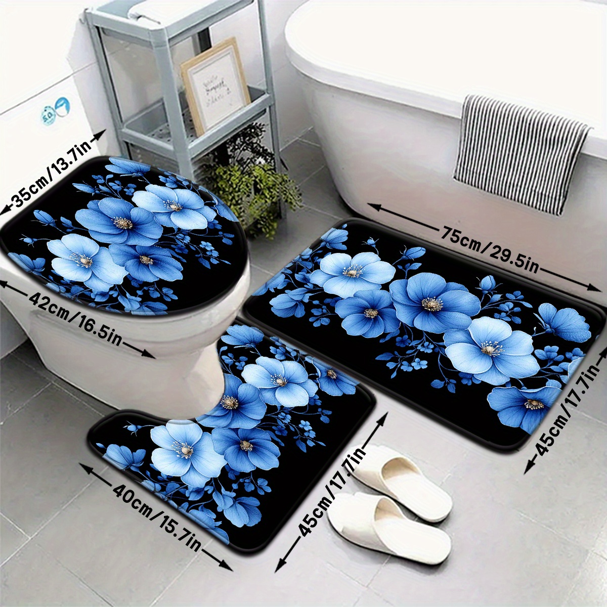 Blue Floral Bathroom Mat Set A - Home Made Bathroom Vanity review and price