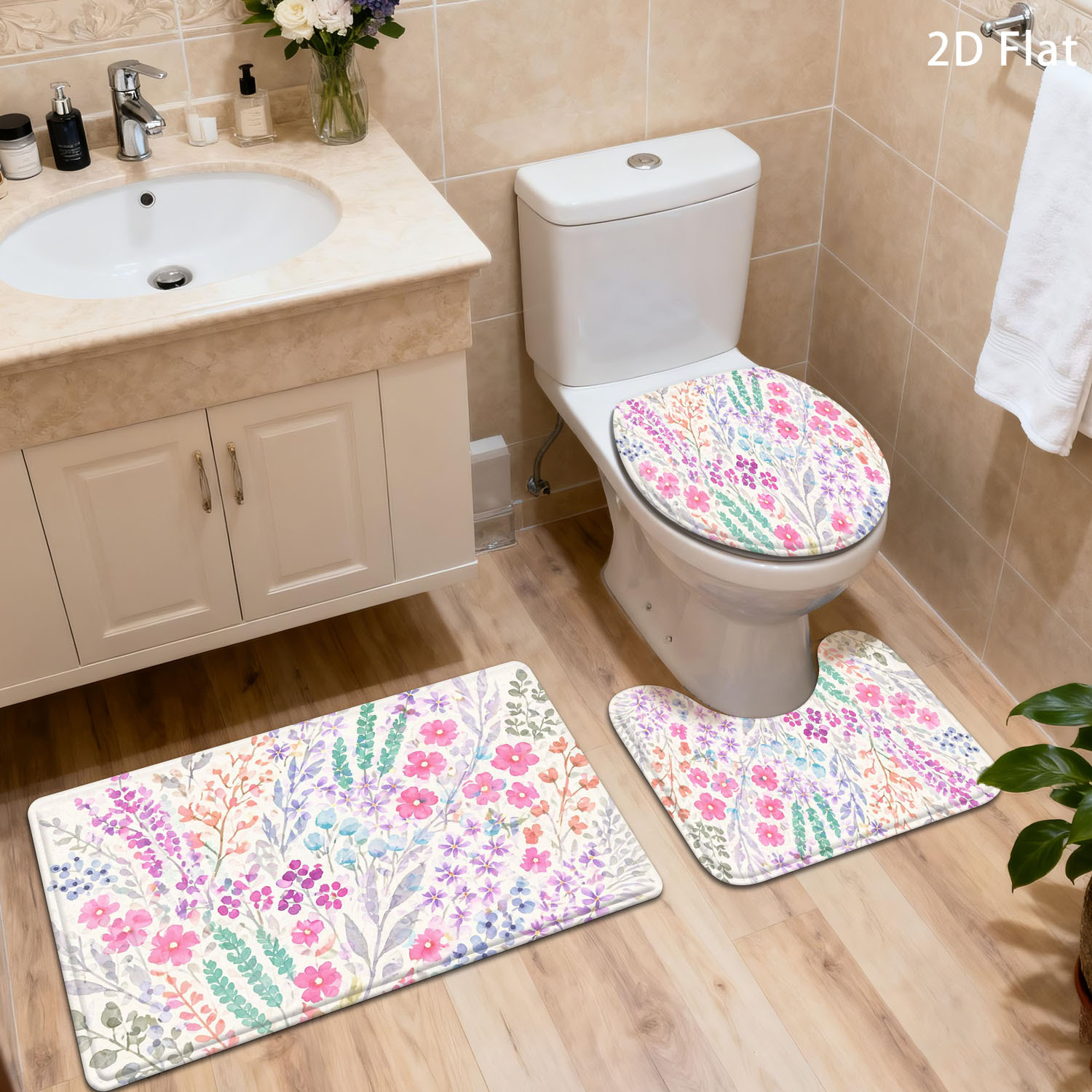 Adorable Floral Bath Mat Set f - Home Made Bathroom Vanity review and price