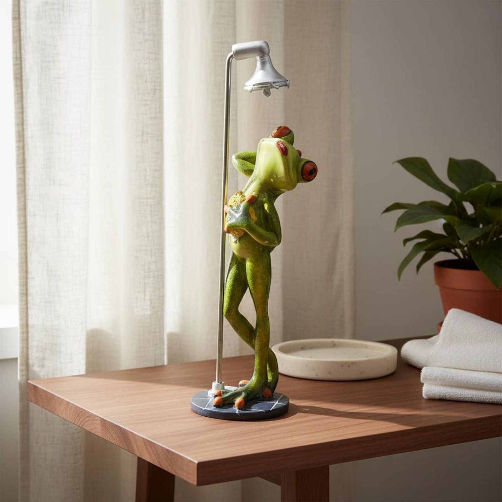 Showering Frog Figurine Great  - Home Bathroom Shower review and price