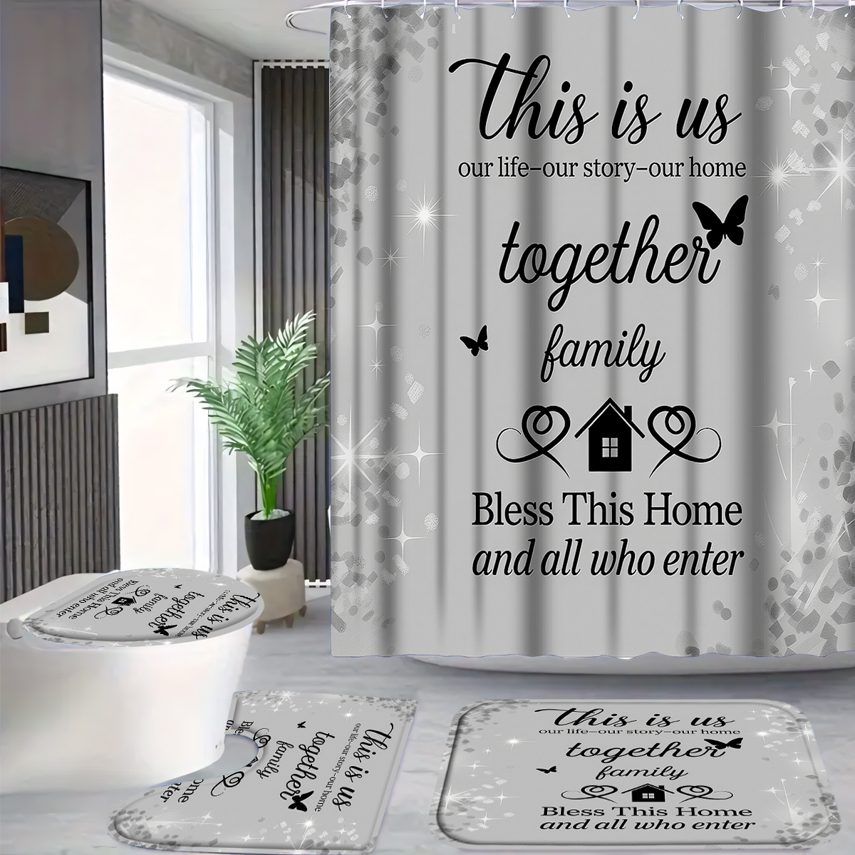 4Pcs This Is Us Family Shower  - Home Bathroom Quotes review and price
