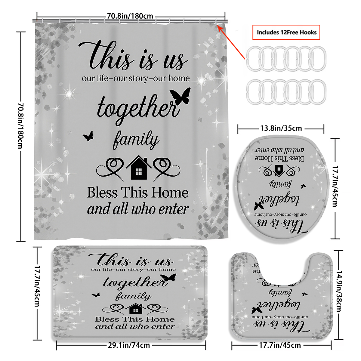 4Pcs This Is Us Family Shower  - Home Bathroom Quotes review and price