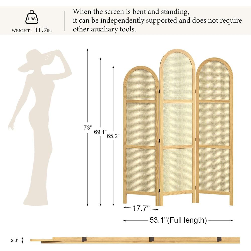 Natural Wave 3-Panel Rattan Ro - Home For Bathroom review and price