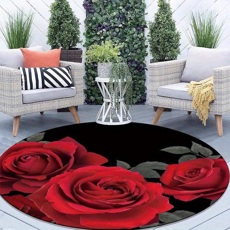 Red rose rug flannel round mat - Home Made Bathroom Vanity review and price