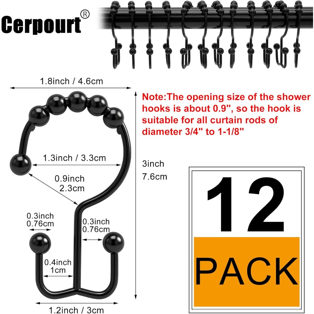 Shower Curtain Hooks, 12 Pcs R - Shower Curtain Liner review and price