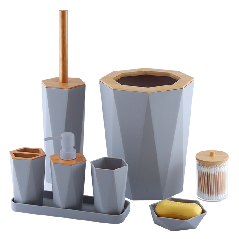 Hexagonal Plastic Bamboo Wood  - Zara Home Bathroom Set review and price